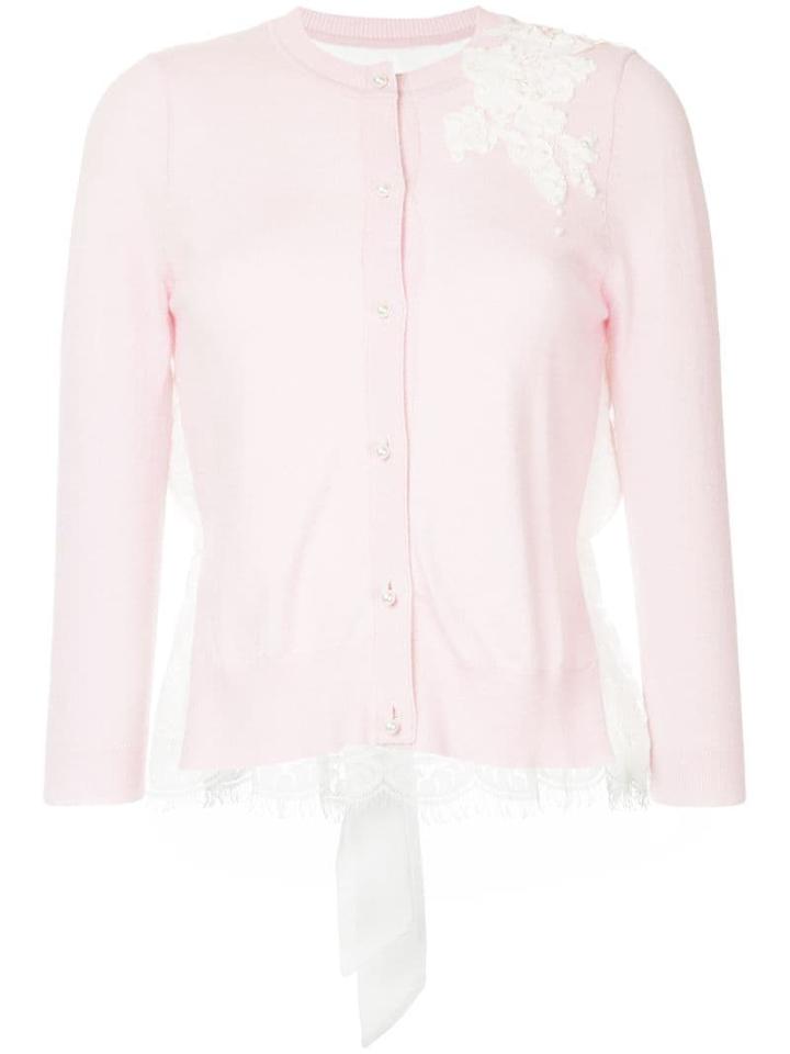 Onefifteen Floral Lace Patch Buttoned Cardigan - Pink