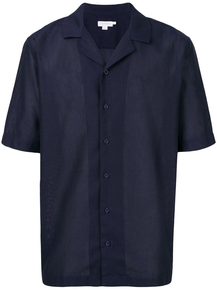 Sunspel Camp Collar Short Sleeve Shirt - Blue