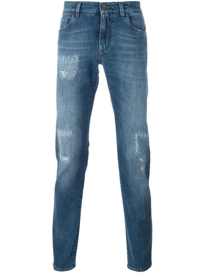 Dolce & Gabbana Distressed Skinny Jeans, Men's, Size: 50, Blue, Cotton/spandex/elastane