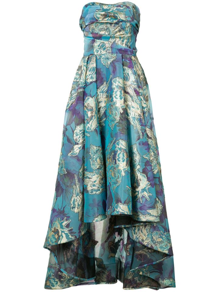 Marchesa Notte Floral Brocade Gown - Blue