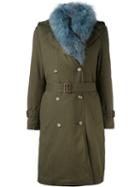 Forte Couture Collar Detail Coat, Women's, Size: 42, Green, Cotton/spandex/elastane/acetate/racoon Fur