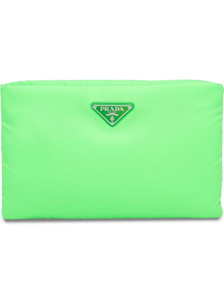 Prada Medium Padded Nylon Clutch - Green