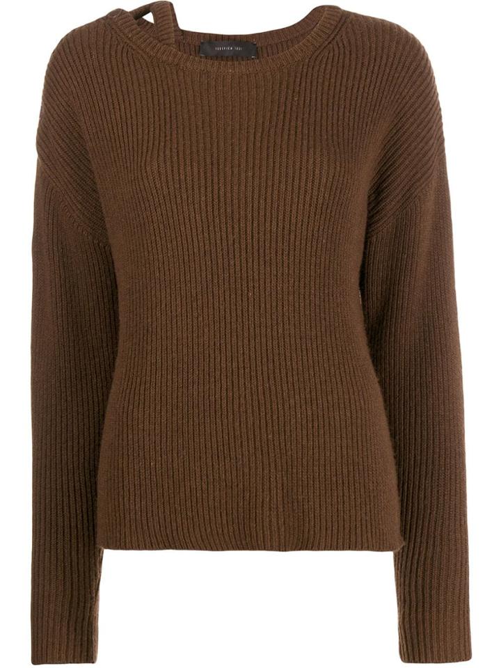 Federica Tosi Ribbed Button Shoulder Jumper - Brown