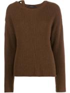 Federica Tosi Ribbed Button Shoulder Jumper - Brown