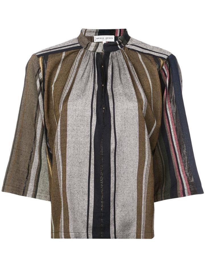 Apiece Apart Striped Cropped Sleeves Blouse - Blue