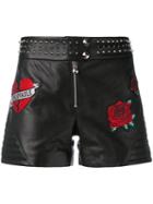 Philipp Plein - Appliquéd Shorts - Women - Lamb Skin/acetate - S, Black, Lamb Skin/acetate