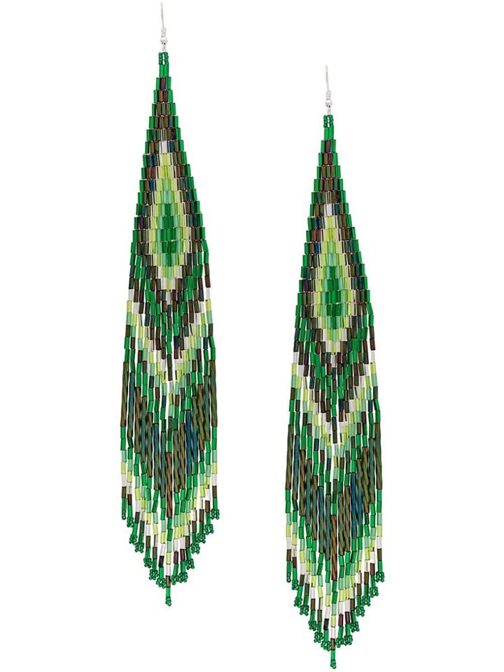 Jessie Western Large Beaded Drop Earrings - Green