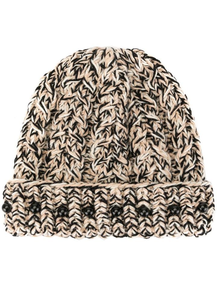 0711 Bead-detail Knit Beanie - Neutrals