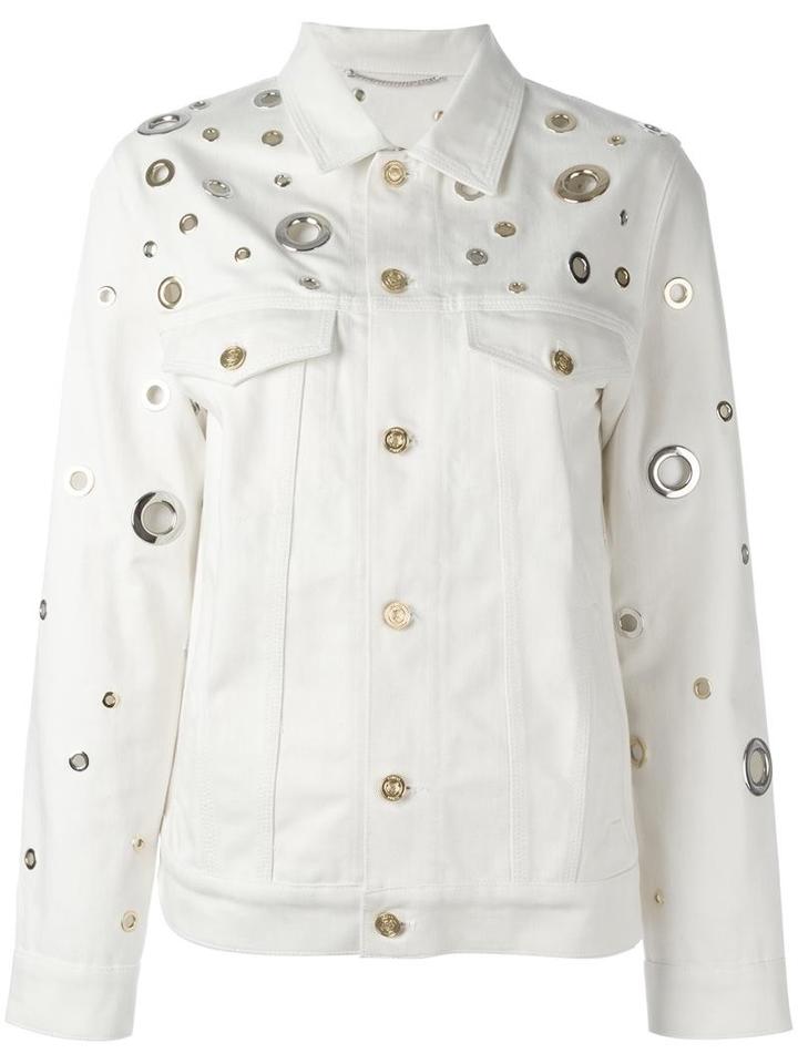 Kenzo Grommet Detailed Denim Jacket, Women's, Size: Small, Nude/neutrals, Cotton