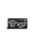 Gucci Leather Zip Around Wallet With Ufo & Chinese Dragon - Black