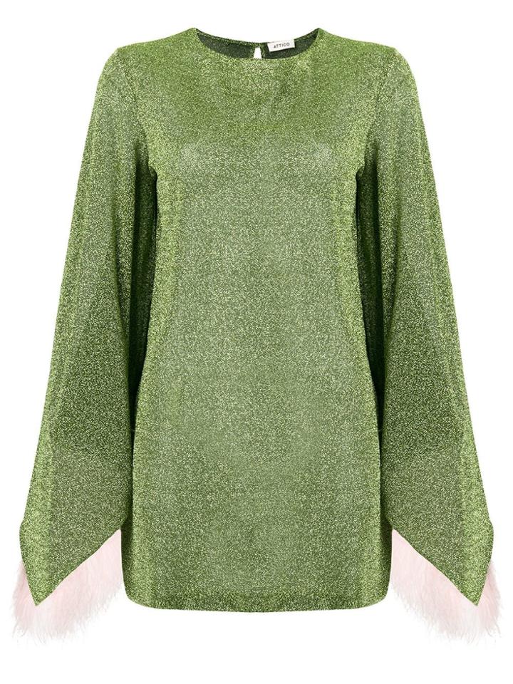Attico Feathered Sleeve Knitted Dress - Green