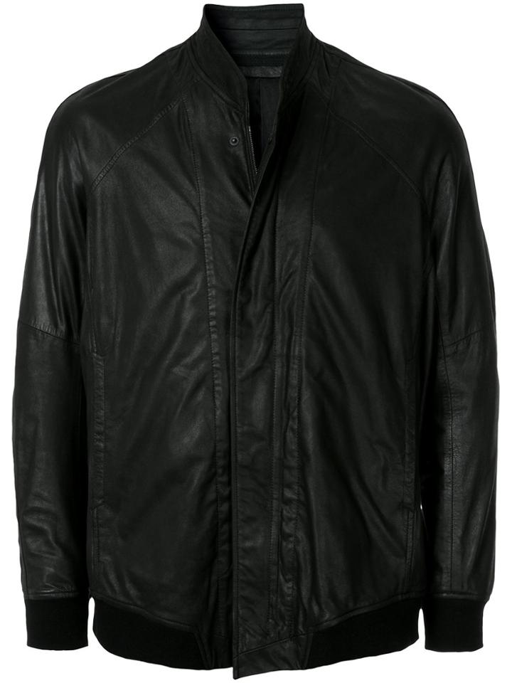 Julius Standing Collar Leather Bomber - Black