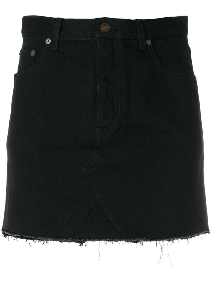 Saint Laurent Raw Hem Denim Skirt - Black