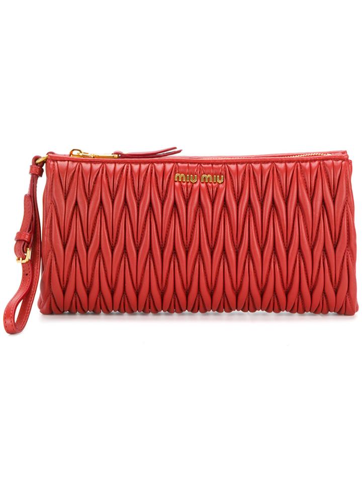 Miu Miu Ruche Detail Clutch Bag - Red