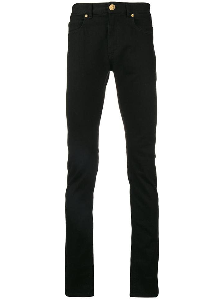 Versace Embroidered Flared Jeans - Black
