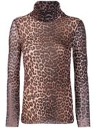 Ganni Leopard Print Turtle-neck Top - Brown