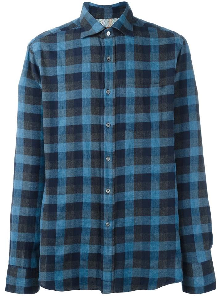 Missoni Checked Shirt, Men's, Size: 50, Blue, Cotton
