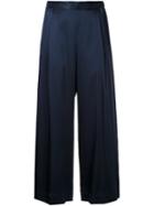 H Beauty & Youth. Wide-legged Pleated Trousers, Women's, Size: Small, Blue, Silk/polyurethane/cupro