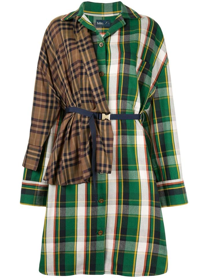 Kolor Patchwork Check Shirt Dress - Multicolour