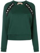 No21 Crystal Embellished Sweatshirt, Women's, Size: 42, Green, Cotton