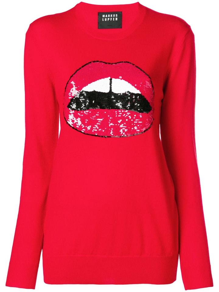 Markus Lupfer Sequin Lara Lip Sweater - Red