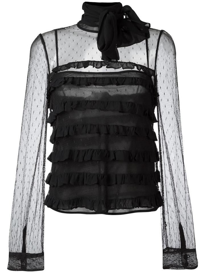 Red Valentino High Neck Sheer Blouse, Women's, Size: 42, Black, Silk/polyester