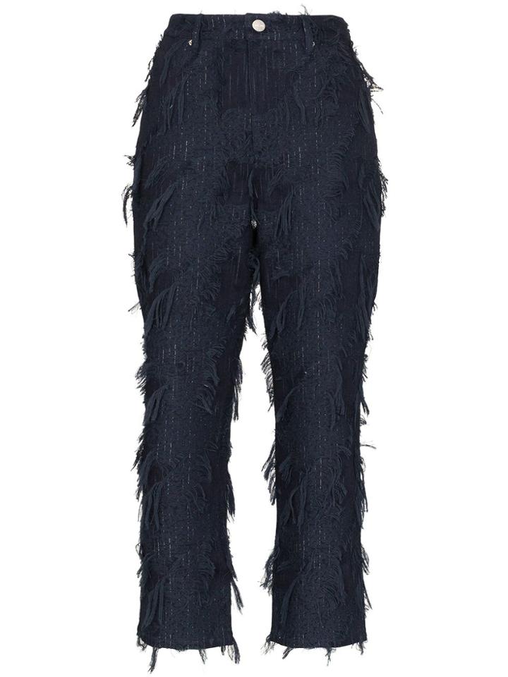 Xu Zhi Straight Leg Denim Jacquard Trousers - Blue
