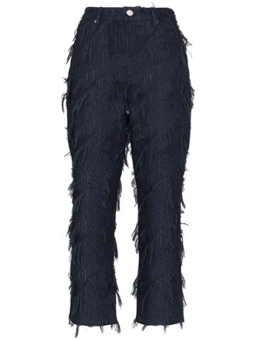 Xu Zhi Straight Leg Denim Jacquard Trousers - Blue