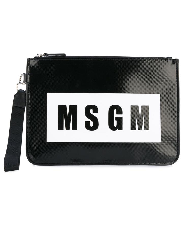 Msgm - Logo Pouch - Women - Calf Leather/pvc - One Size, Black, Calf Leather/pvc