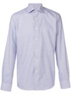 Canali Check Print Spread Collar Shirt - Blue