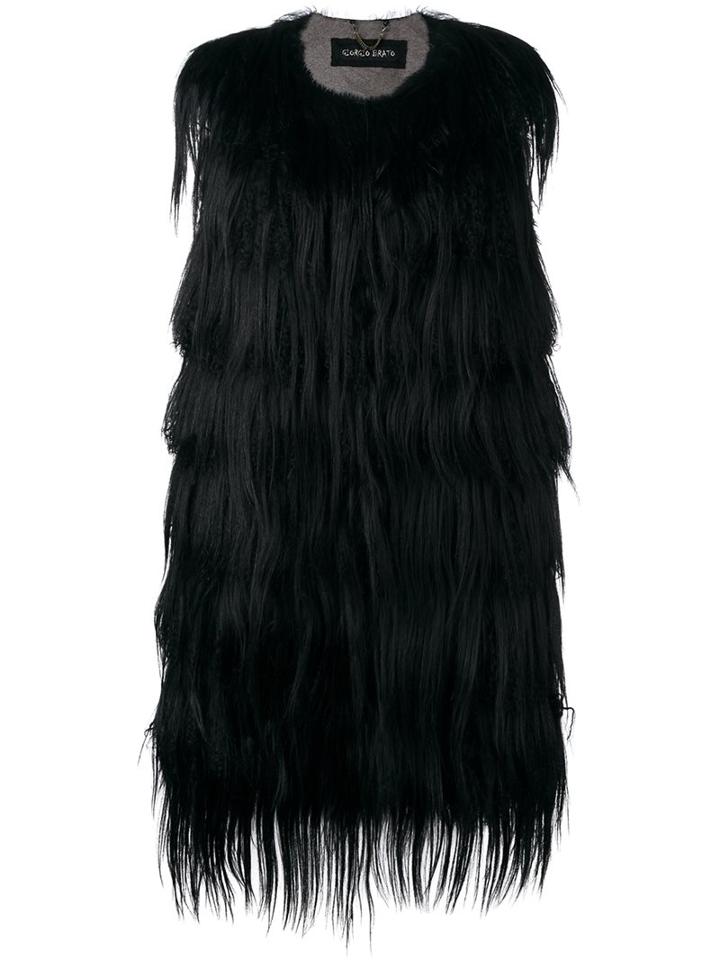 Giorgio Brato Long Fit Gilet, Women's, Size: 40, Black, Goat Fur/wool/polyamide