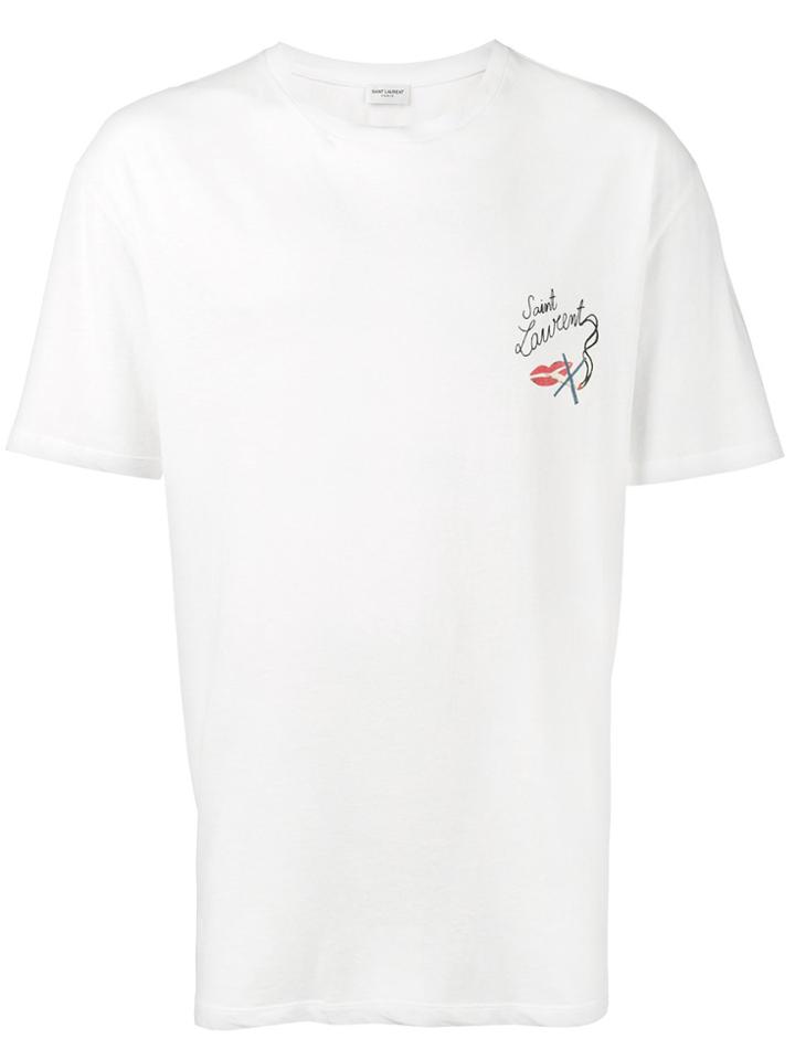 Saint Laurent White No Smoking Logo T Shirt