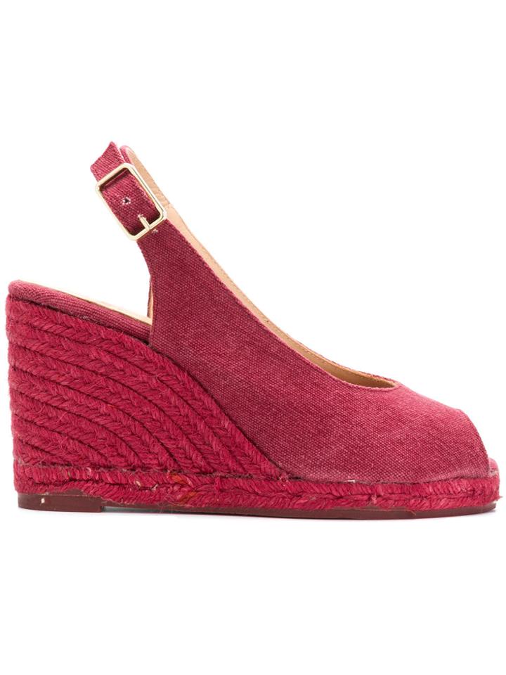 Castañer Peep Toe Slingback Espadrille Wedges - Pink & Purple