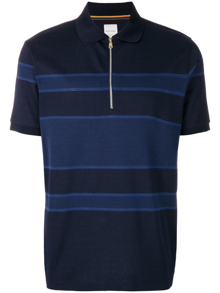 Paul Smith Striped Zip Polo Shirt - Blue