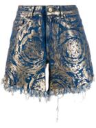 Versace Jeans Couture Metallic Denim Shorts - Blue
