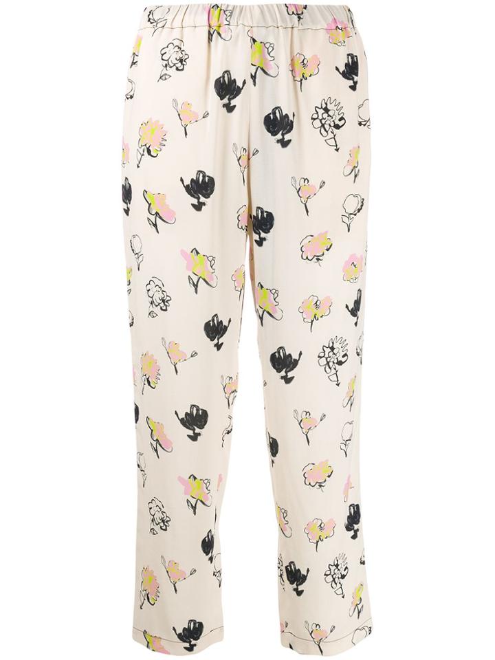 Marni Floral Print Cropped Trousers - White