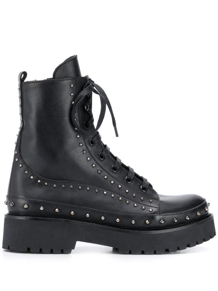 Pinko Studded Combat Boots - Black