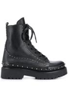 Pinko Studded Combat Boots - Black