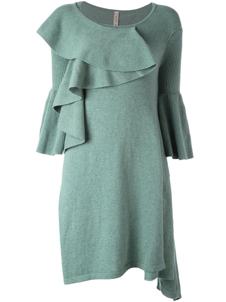 Antonio Marras Ruffle Front Knitted Dress, Women's, Size: Small, Green, Angora/wool