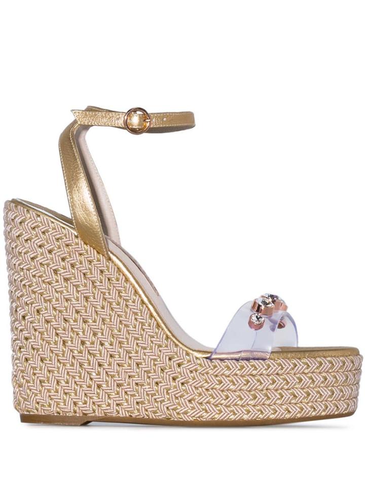 Sophia Webster Metallic Gold Dina 140 Leather Wedge Sandals