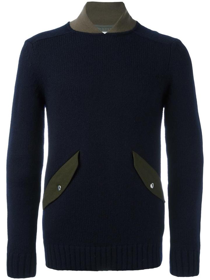 Sacai Two Tone Jumper, Men's, Size: Iii, Blue, Cotton/polyester/wool