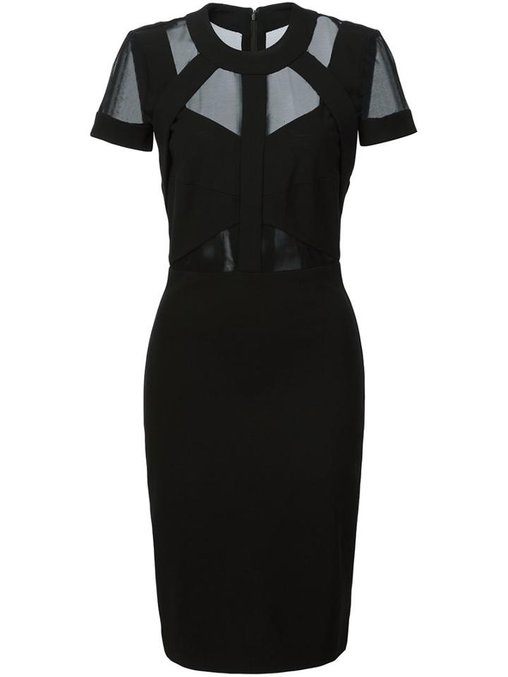 Nicole Miller Sheer Panel Fitted Dress, Women's, Size: 8, Black, Viscose/nylon/spandex/elastane