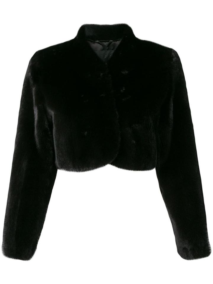 Liska Cropped Fur Jacket - Black