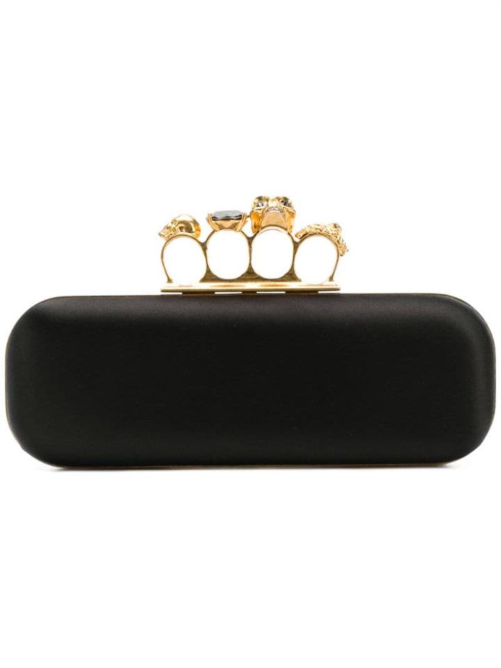 Alexander Mcqueen Four Ring Skull Clutch Bag - Black