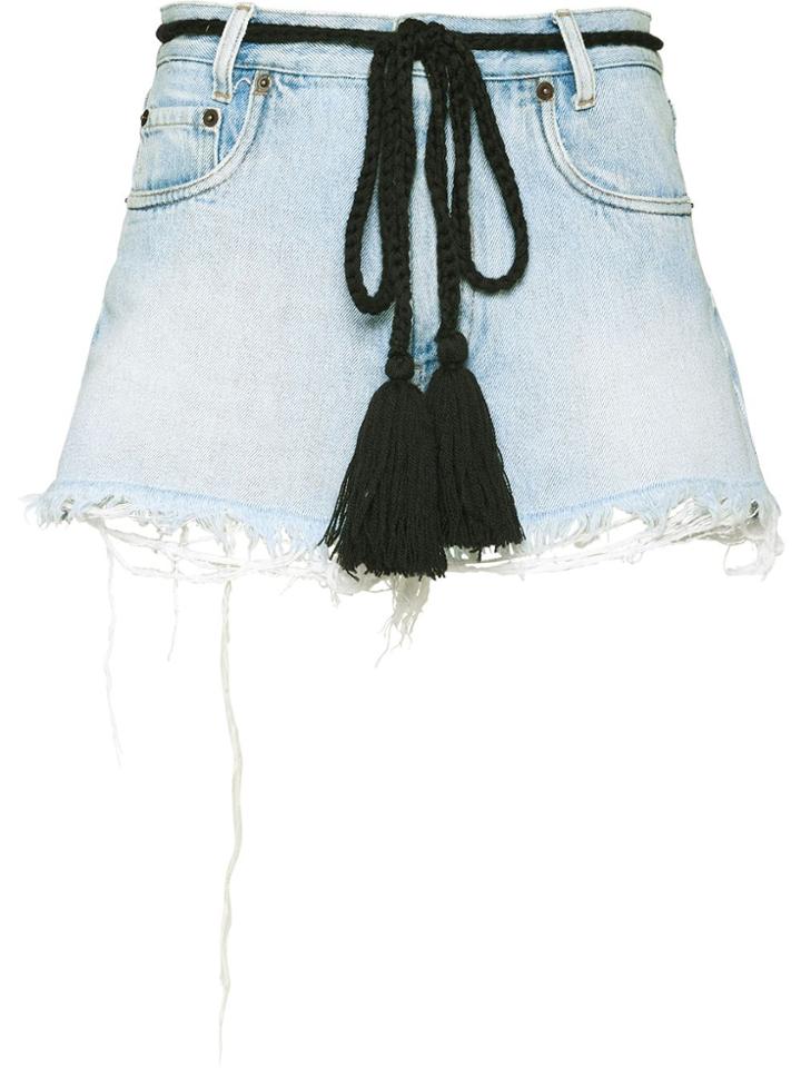 Miu Miu Tassel Tie Waist Denim Shorts - Blue