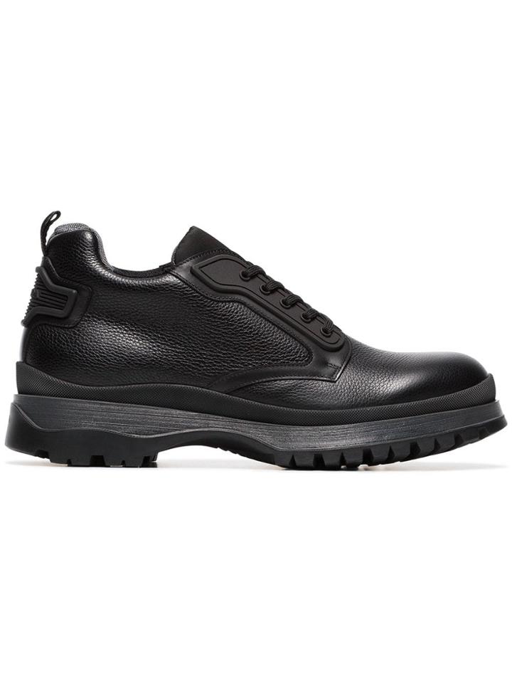 Prada Brixxen Logo Embossed Leather Boots - Black