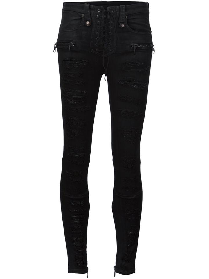 Unravel Distressed Skinny Jeans, Women's, Size: 26, Black, Polyester/cotton/polyamide/spandex/elastane
