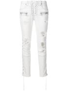 Unravel Project Lace-up Distressed Skinny Jeans - White