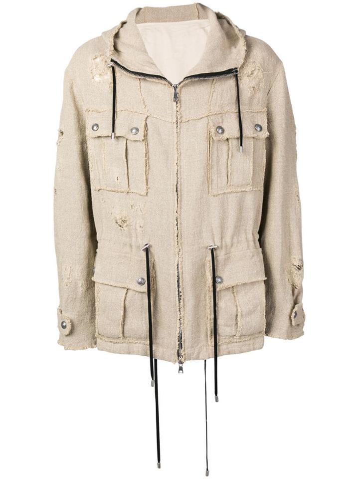 Balmain Distressed Hooded Jacket - Neutrals
