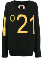 Nº21 Off-shoulder Logo Sweater - Black